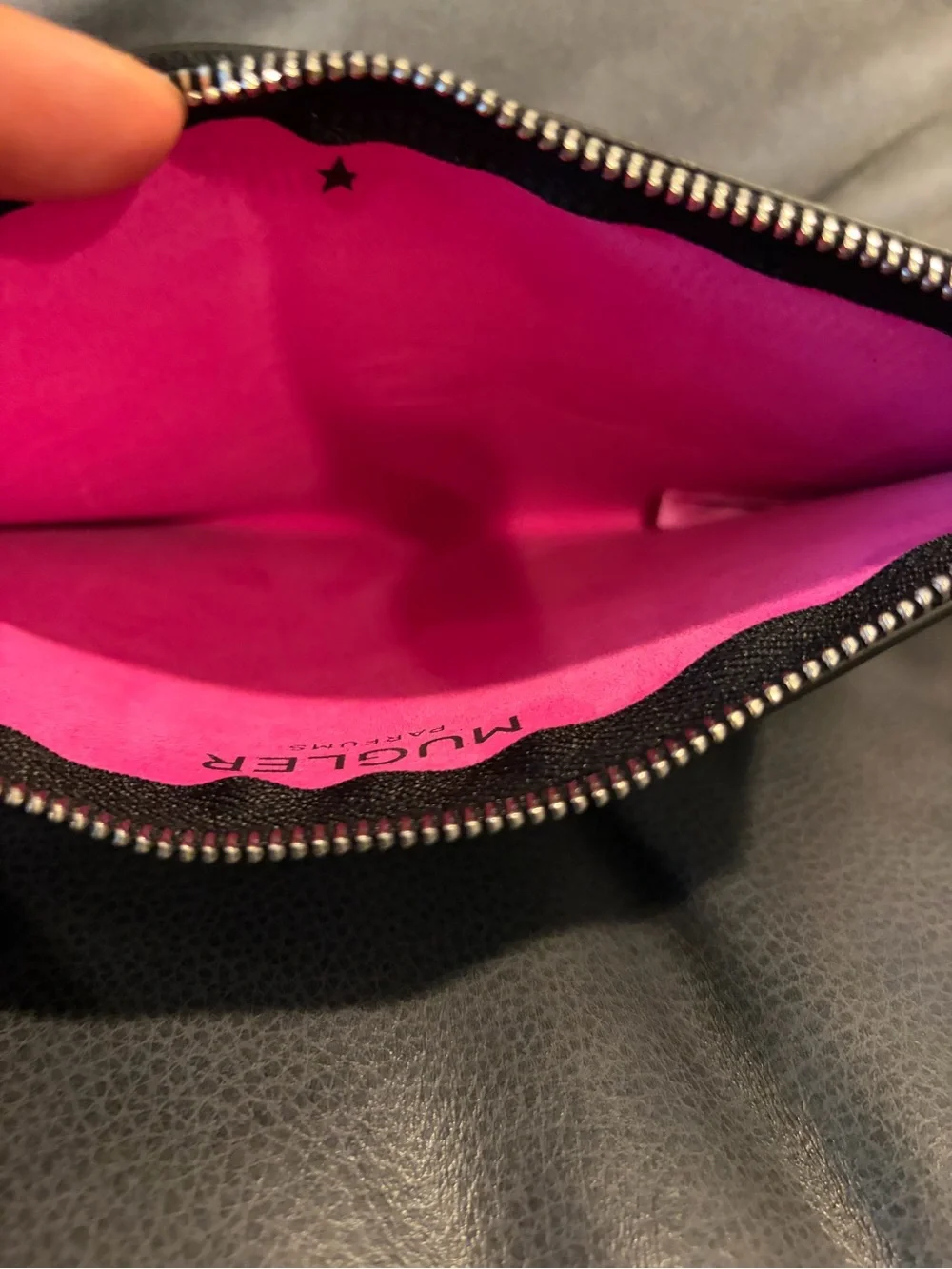 Mugler Black Pouch with Hot Pink Logo